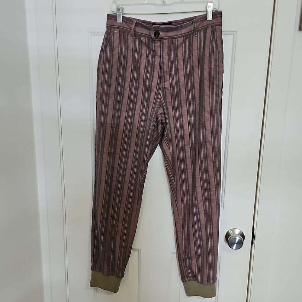 Plaid CuffedPants - Brown and Tan. Size Small Side Pockets.